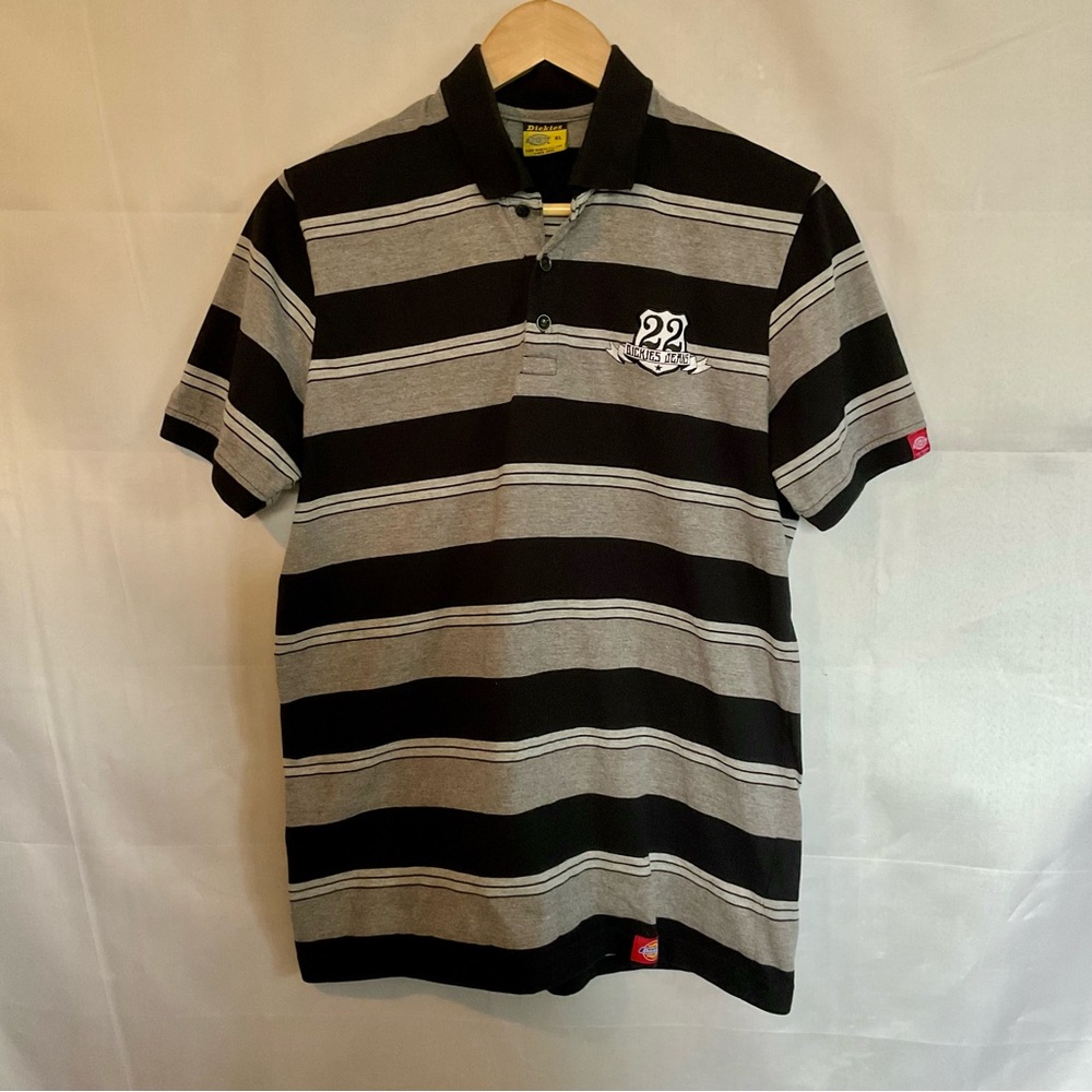 Vintage Y2K Dickies Slim Fit Striped Embroidered Polo Shirt